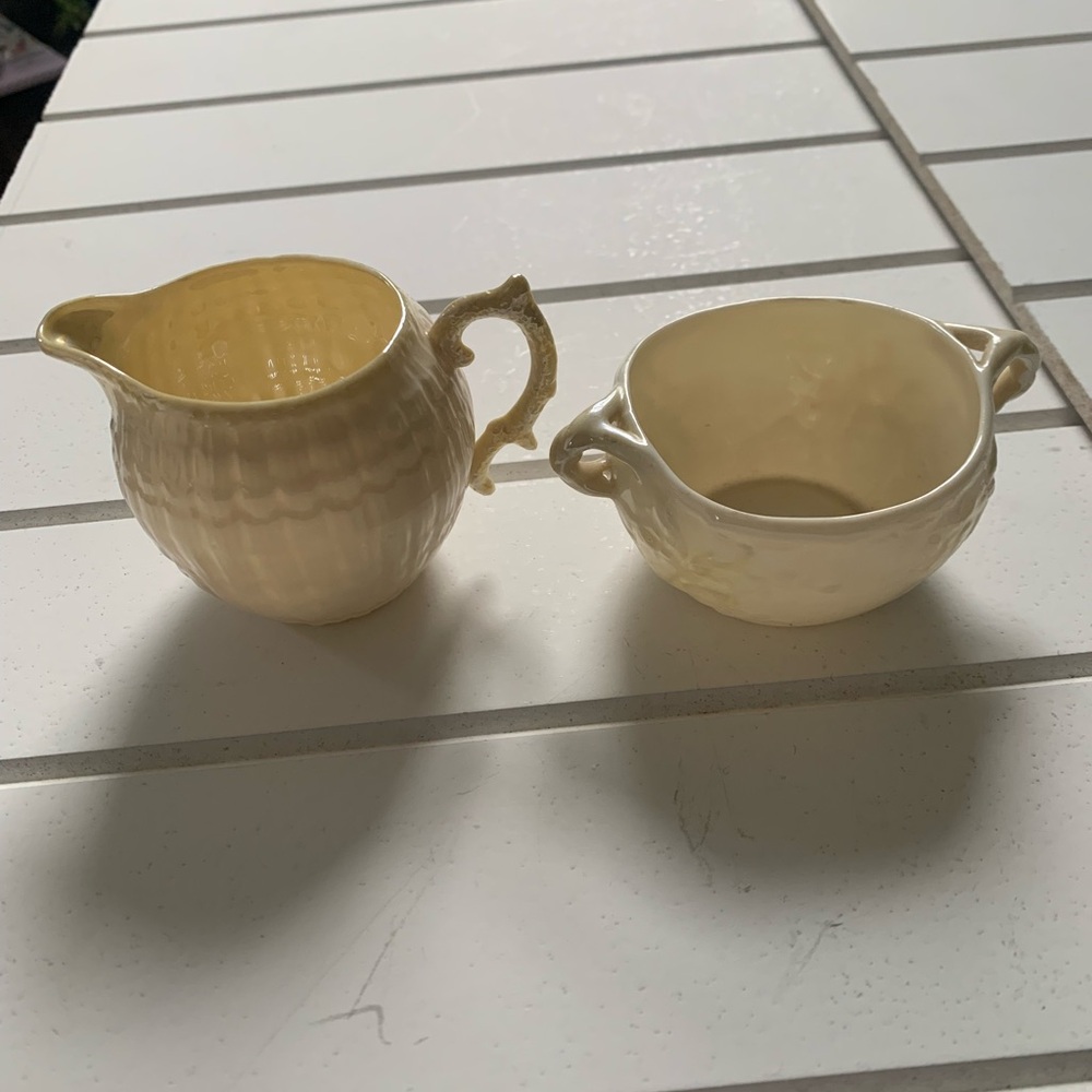 Vintage Belleck creamer and sugar bowl